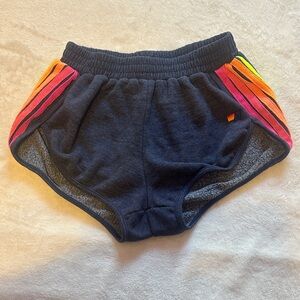Aviator Nation Navy Shorts with Rainbow Stripes